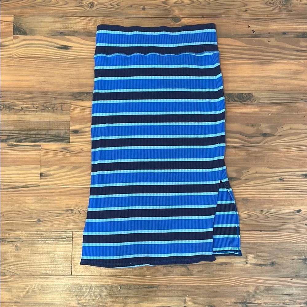 Aerie Blue Black Asymmetrical Pencil Midi Skirt